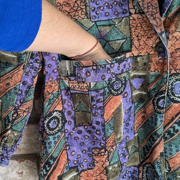 ๐ Robert Stock Limited Abstract Geometric Earthtone Blazer 100% Silk - Picture 4 of 9